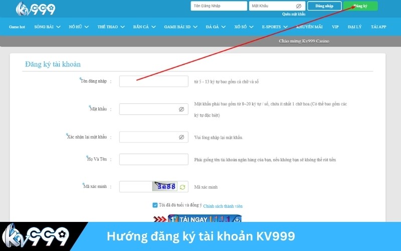 Hướng đăng ký tài khoản KV999